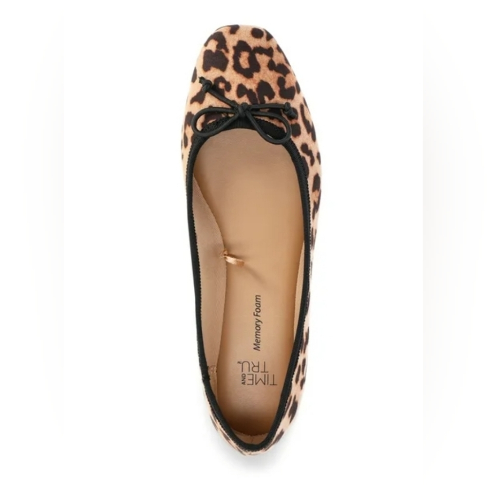Time and Tru Women's Leopard Print String Bow Ballet Flats In Size 8.5 NWT - Picture 4 of 10